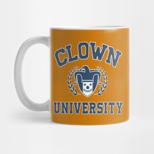 Clown university blue and white Mug